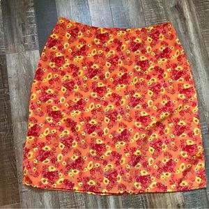 90’ rayon y2k skirt orange floral mini XL vintage 2000s